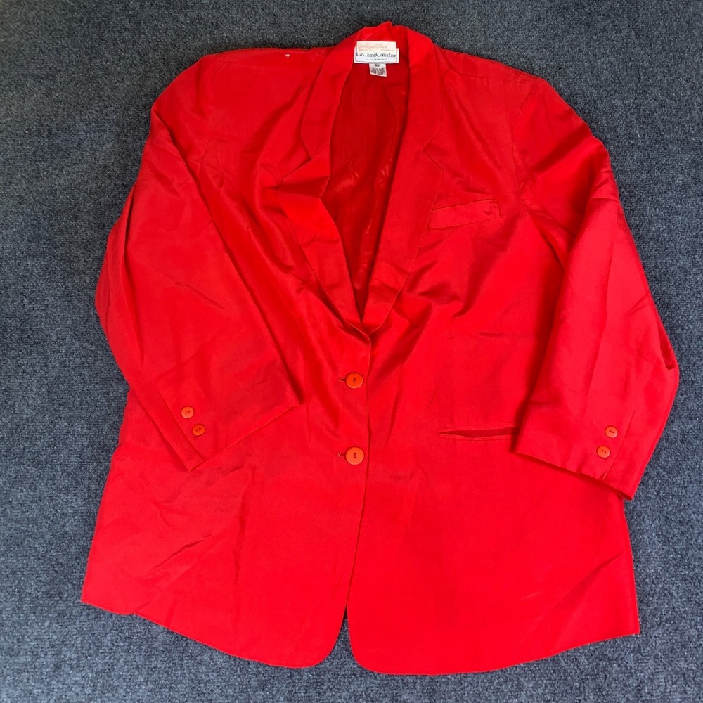 La Chine Collection Blazer Coat Womens 3X Red Good Silk Single Breasted Notch